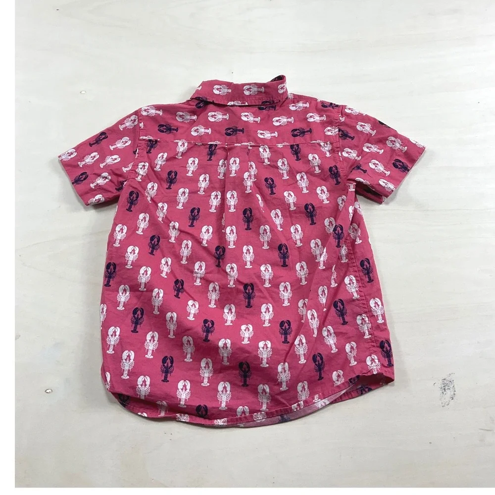 Vineyard Vines Boys Pink Lobster Print Short Sleeve Button Down Shirt Size 5